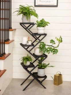 Crisscross Cascading Plant Stand With Black Trays